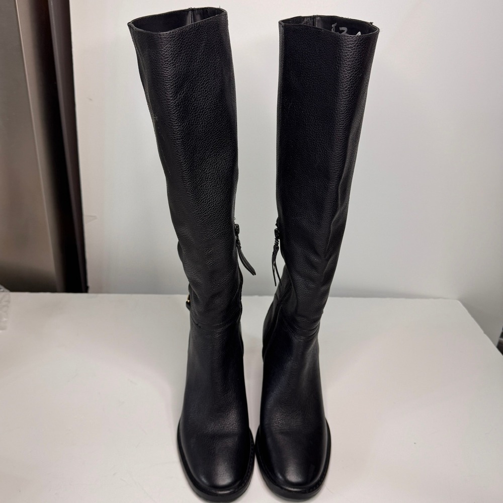 Sam Edelman Black Pebbled Leather Knee High Block Heel Boots Womens 7.5M 38